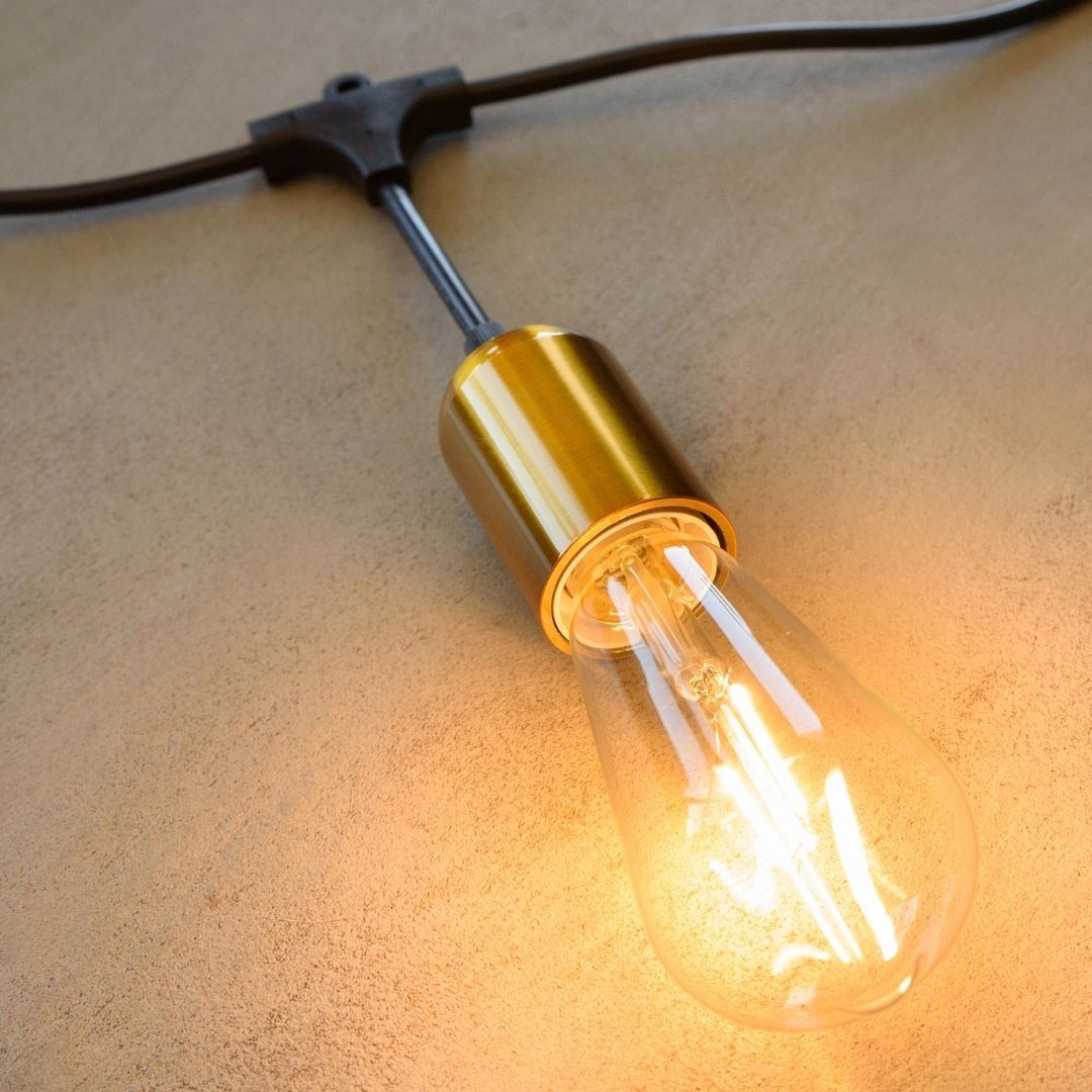 Litehouse Gold Socket Plug-In Festoon Outdoor Bulb String Lights - Vintage LED Bulb, Black