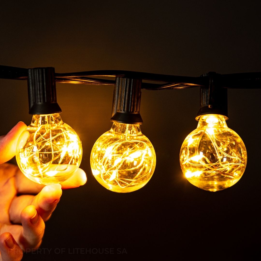 Litehouse USB Mini Bulb String Lights - Classic Copper Wire LED Bulbs, Black