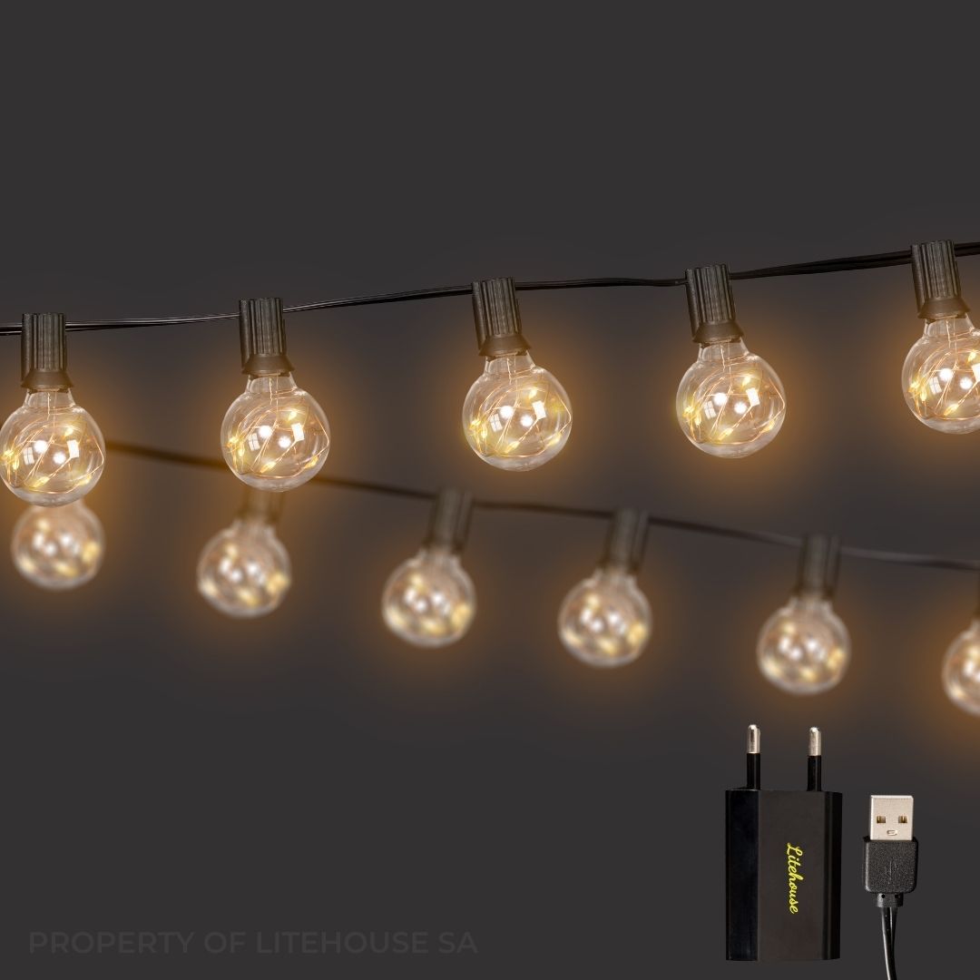 Litehouse USB Mini Bulb String Lights - Classic Copper Wire LED Bulbs, Black