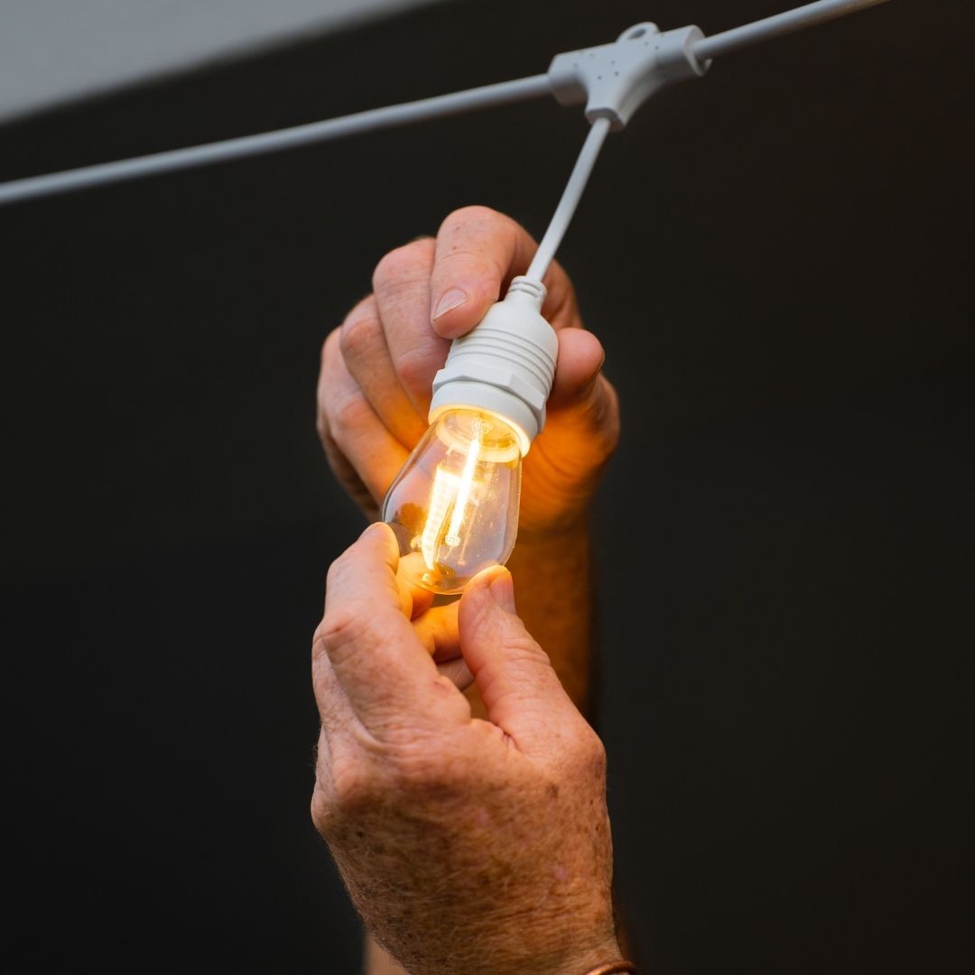 Litehouse Plug-In Festoon Outdoor Bulb String Lights - Traditional LED Bulbs, 10m, White