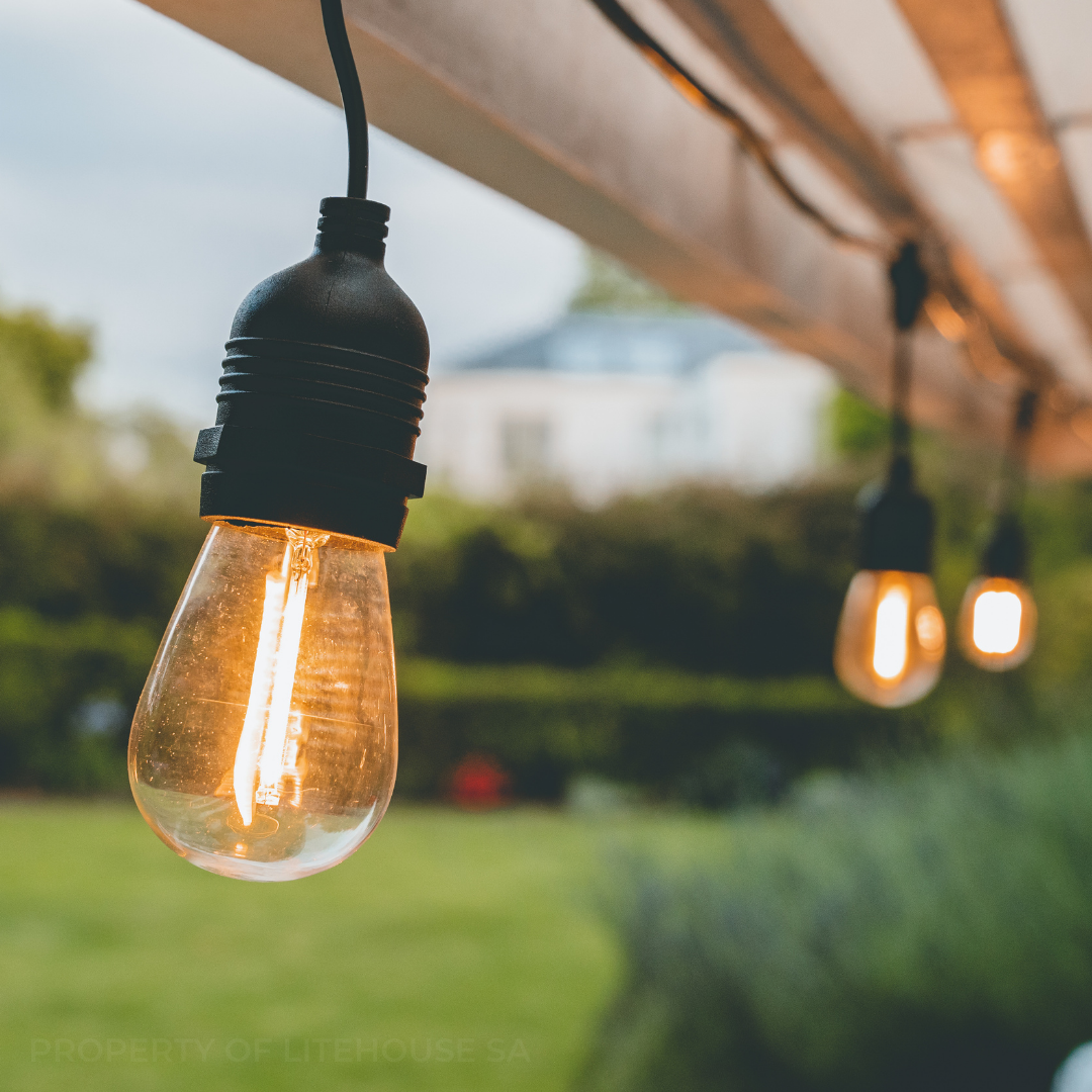Litehouse LED Festoon Outdoor Bulb String Lights - Traditional Bulb - 220-240V - Black String