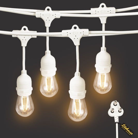 Litehouse 50cm Bulb Spacing Plug-In Festoon Bulb String Lights  - Traditional LED Bulbs, White