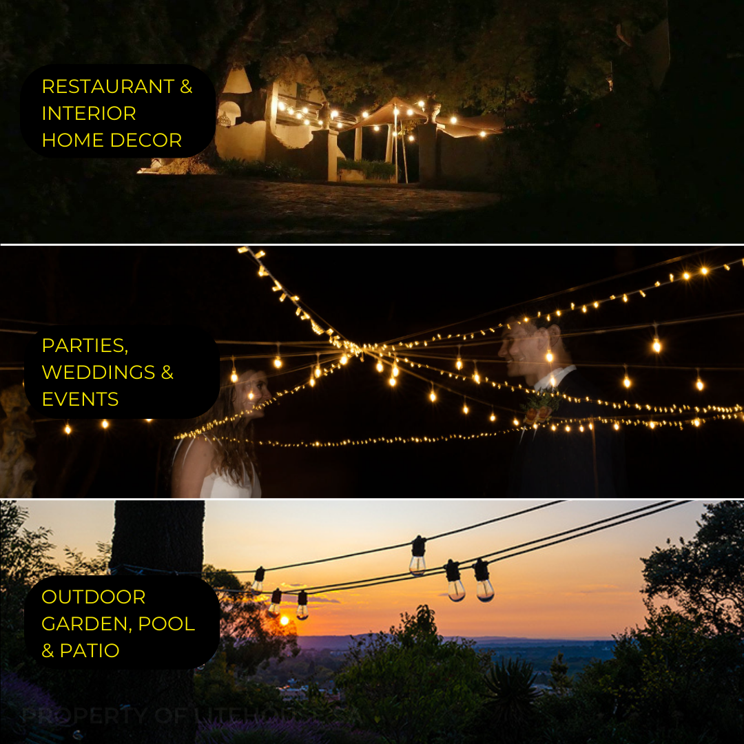 Litehouse Solar LED Festoon Outdoor Bulb String Lights - Traditional Bulb - 5V - Black String