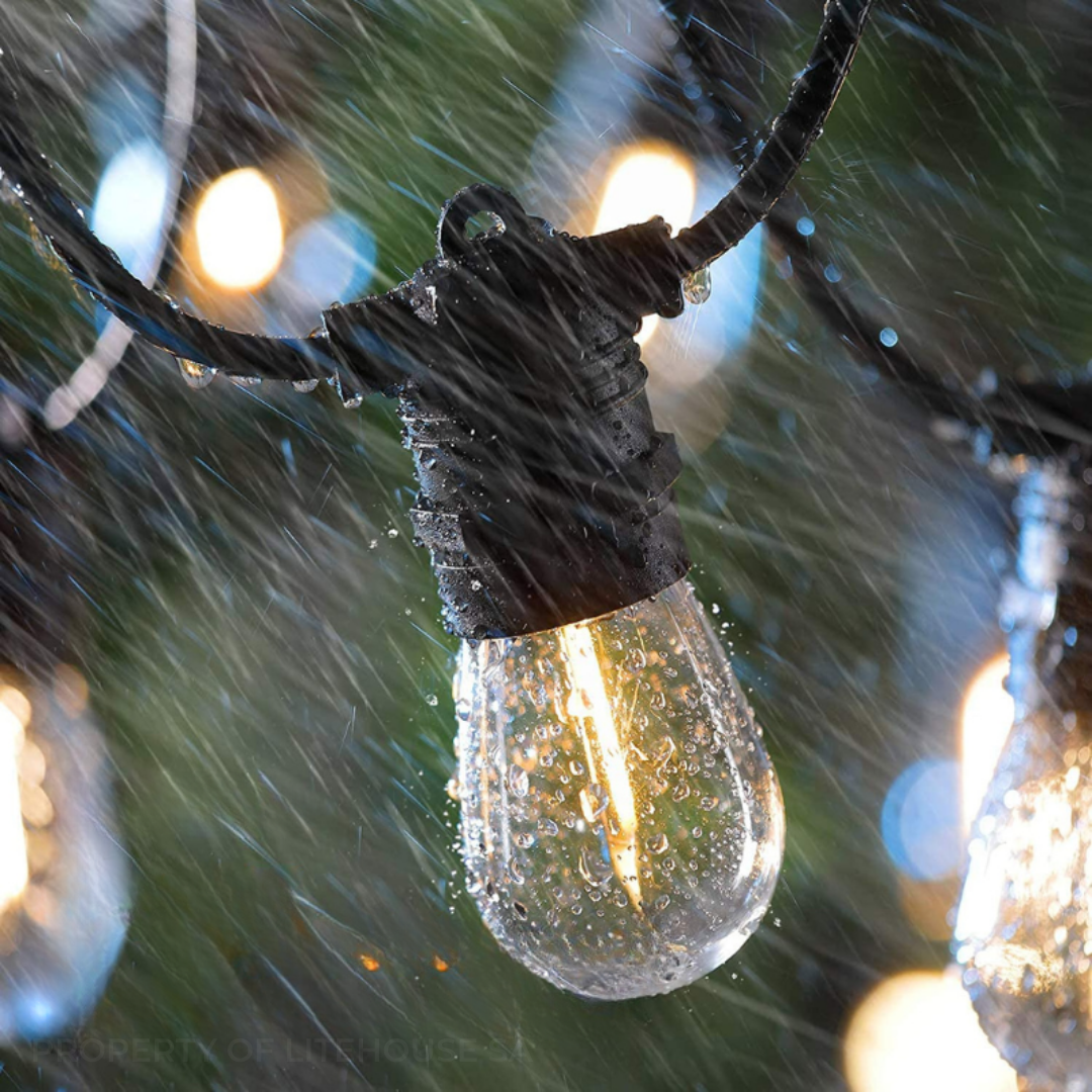 Litehouse Solar LED Festoon Outdoor Bulb String Lights - Traditional Bulb - 5V - Black String