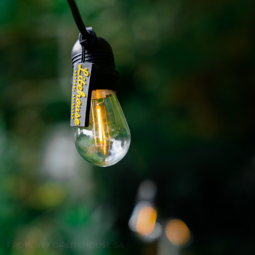 Litehouse Solar LED Festoon Outdoor Bulb String Lights - Traditional Bulb - 5V - Black String