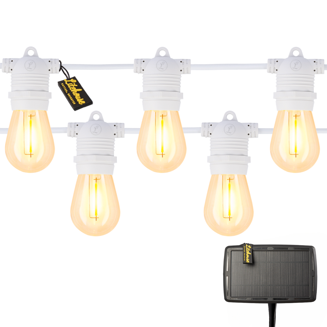 Litehouse Solar LED Festoon Outdoor Bulb String Lights - Traditional Bulb - 5V - White String