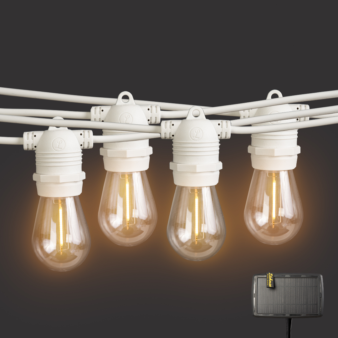 Litehouse Solar LED Festoon Outdoor Bulb String Lights - Traditional Bulb - 5V - White String