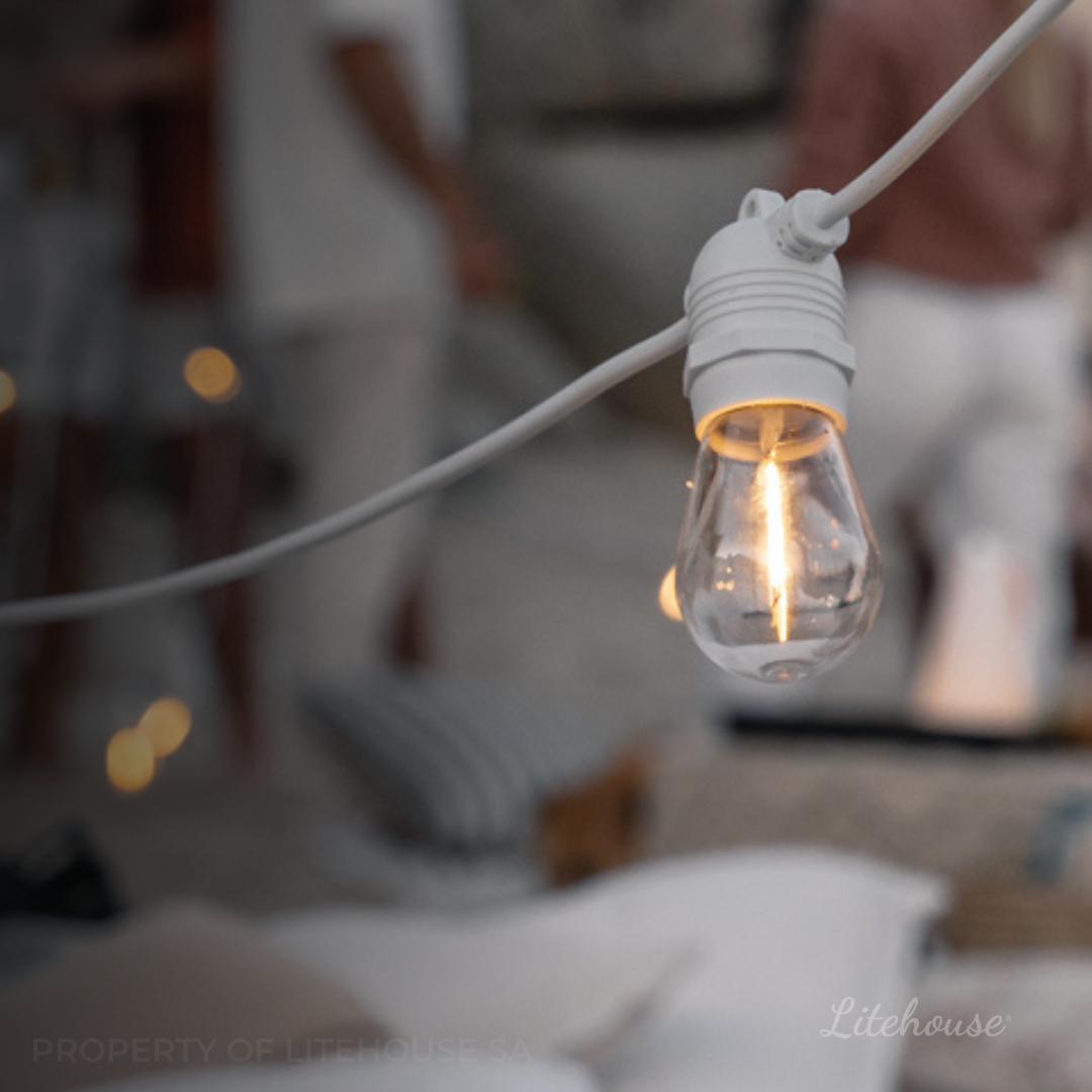 Litehouse Solar LED Festoon Outdoor Bulb String Lights - Traditional Bulb - 5V - White String