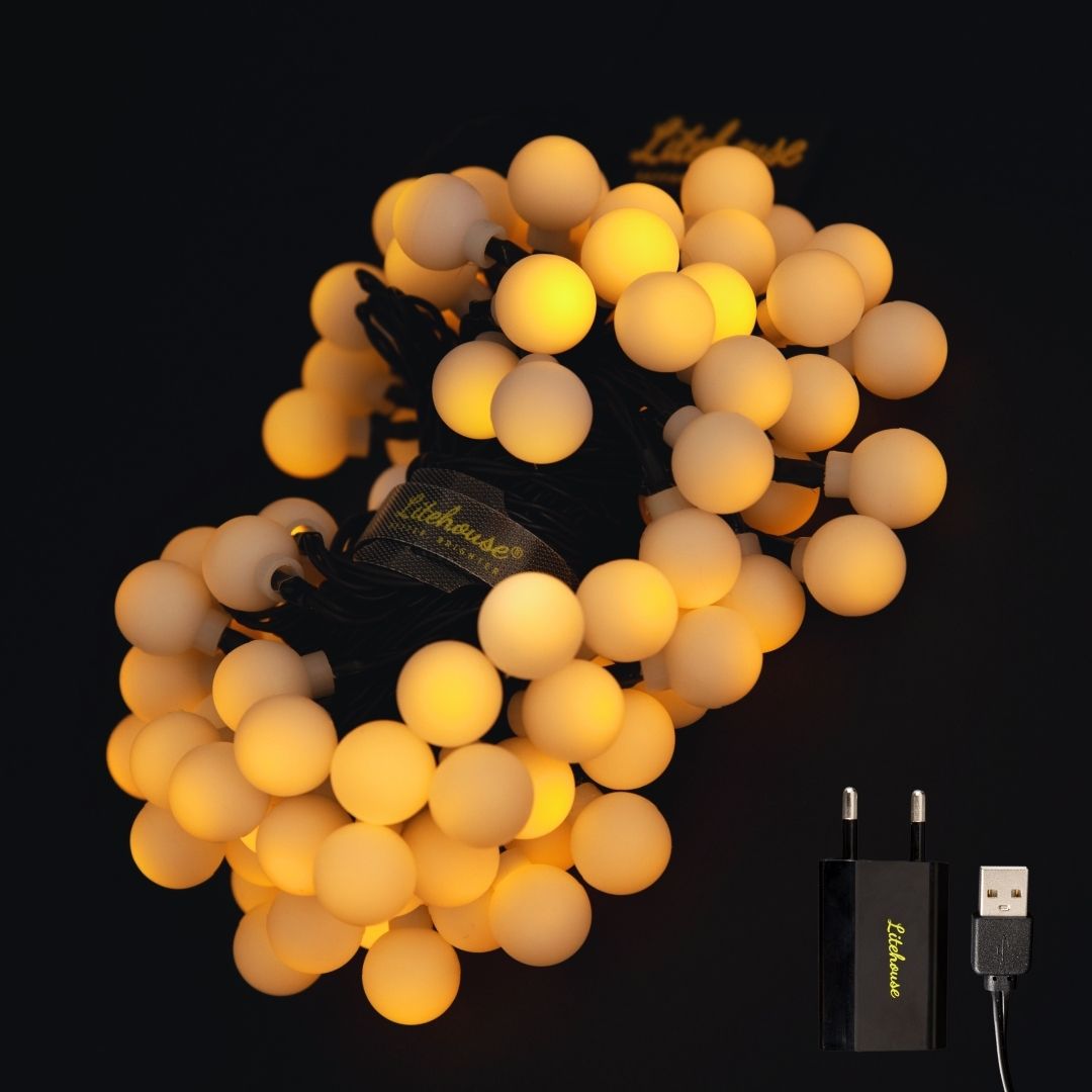 Litehouse USB LED Fairy Lights - White Bubble Ball