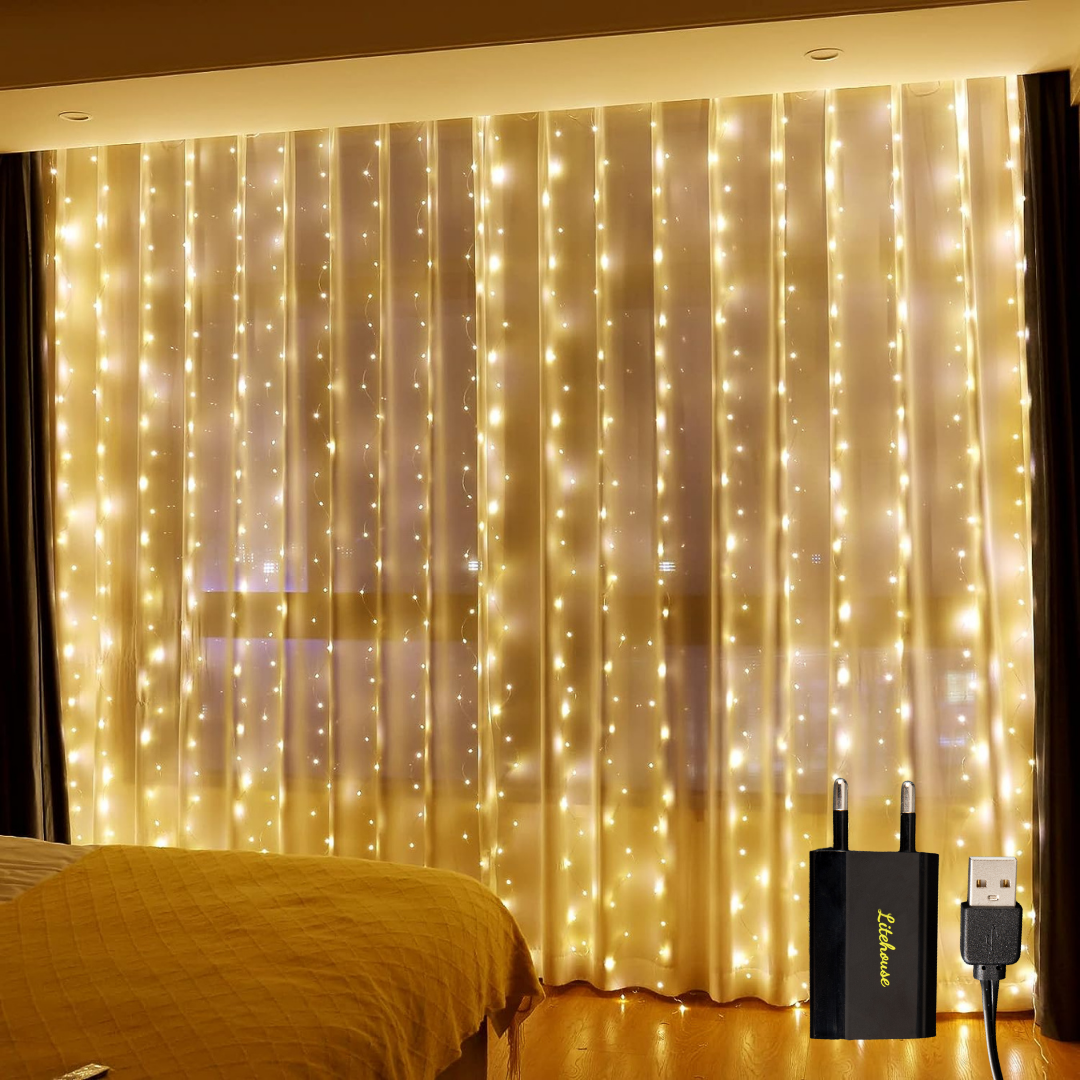 Litehouse Copper Wire Curtain Fairy Lights - 3*3m - USB