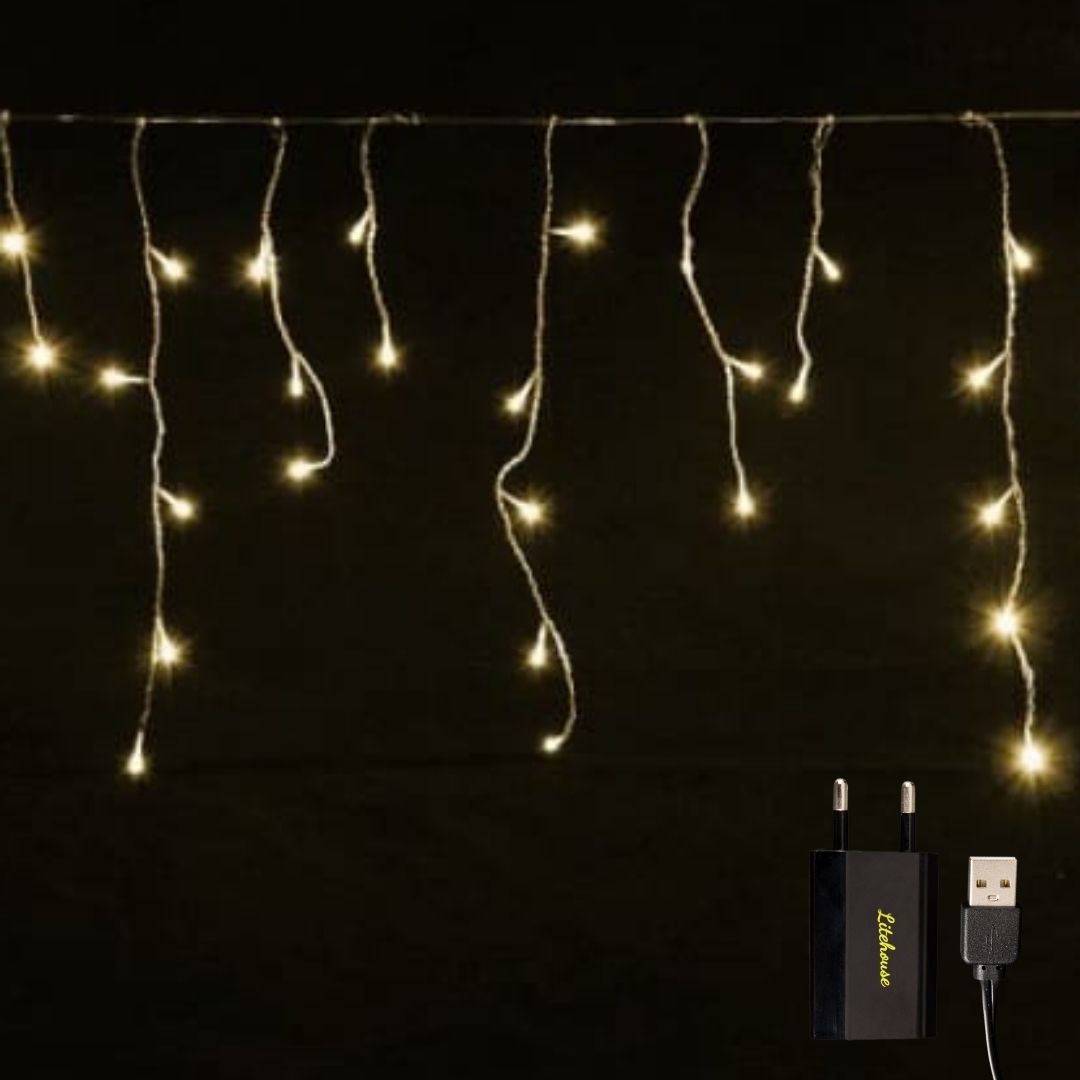 Litehouse USB LED Icicle Curtain LED Fairy Lights - Decorative Lighting