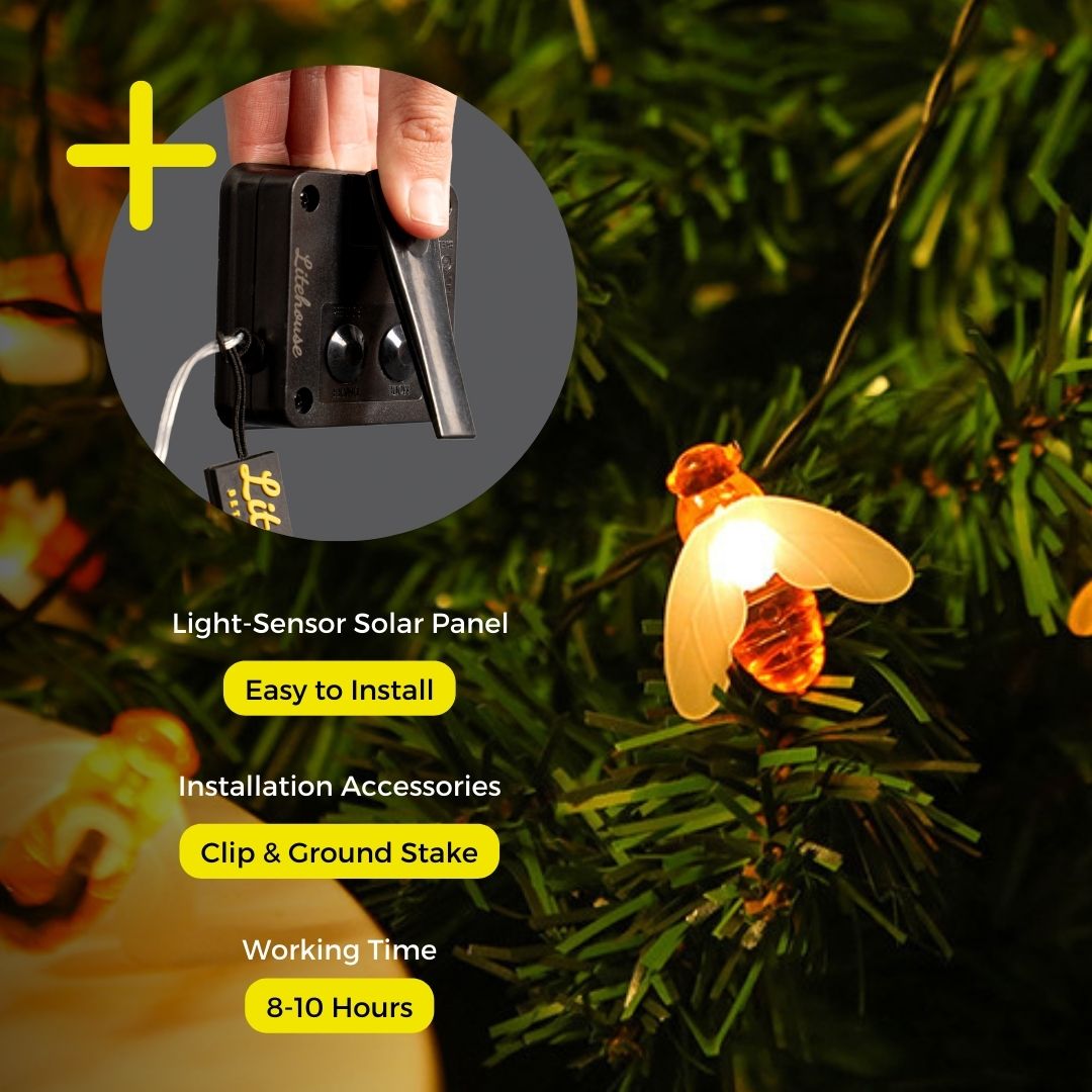 Litehouse Solar Outdoor LED Fairy Lights - Honeybee