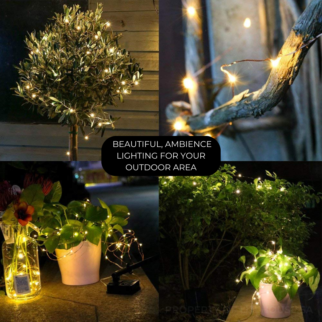 Litehouse Solar Outdoor LED Fairy Lights - Copper Wire