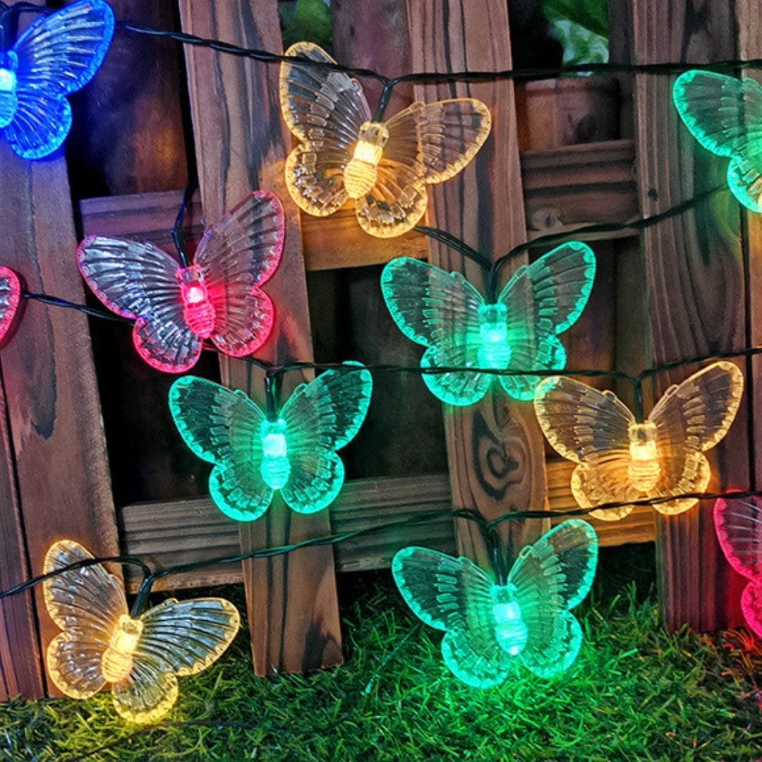 Litehouse Solar Outdoor LED Fairy Lights - Colourful Butterfly