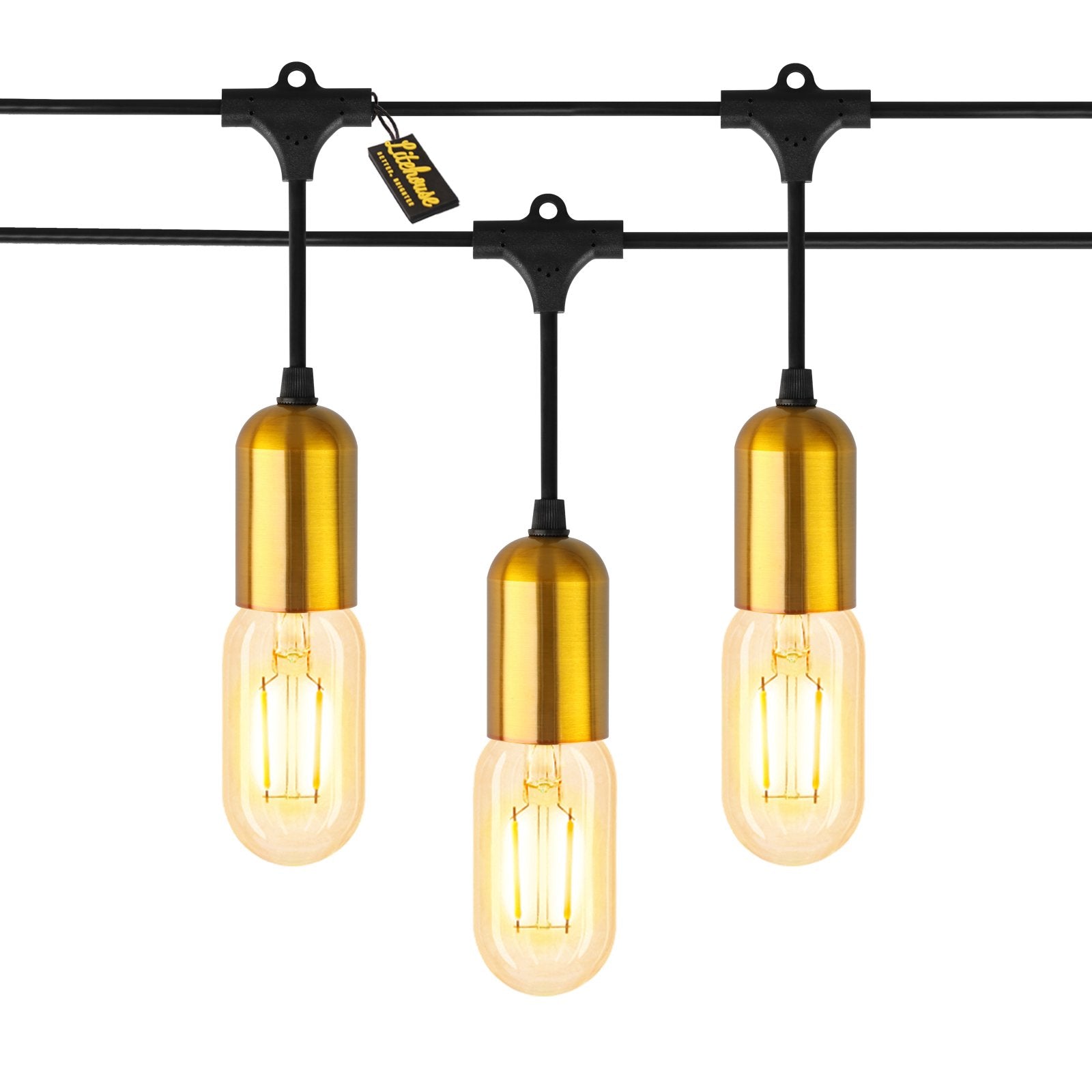 Litehouse LED Festoon Gold Socket Bulb String Light - Modern Bulb - 220-240V - Black String - Litehouse