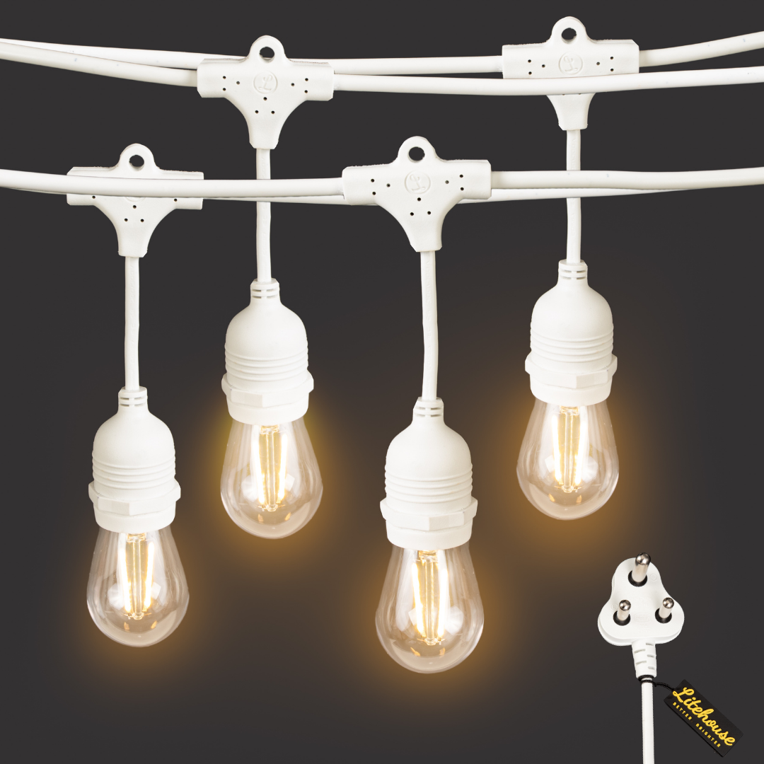 Litehouse LED Festoon Outdoor Bulb String Lights - Traditional Bulb - 220-240V - White String