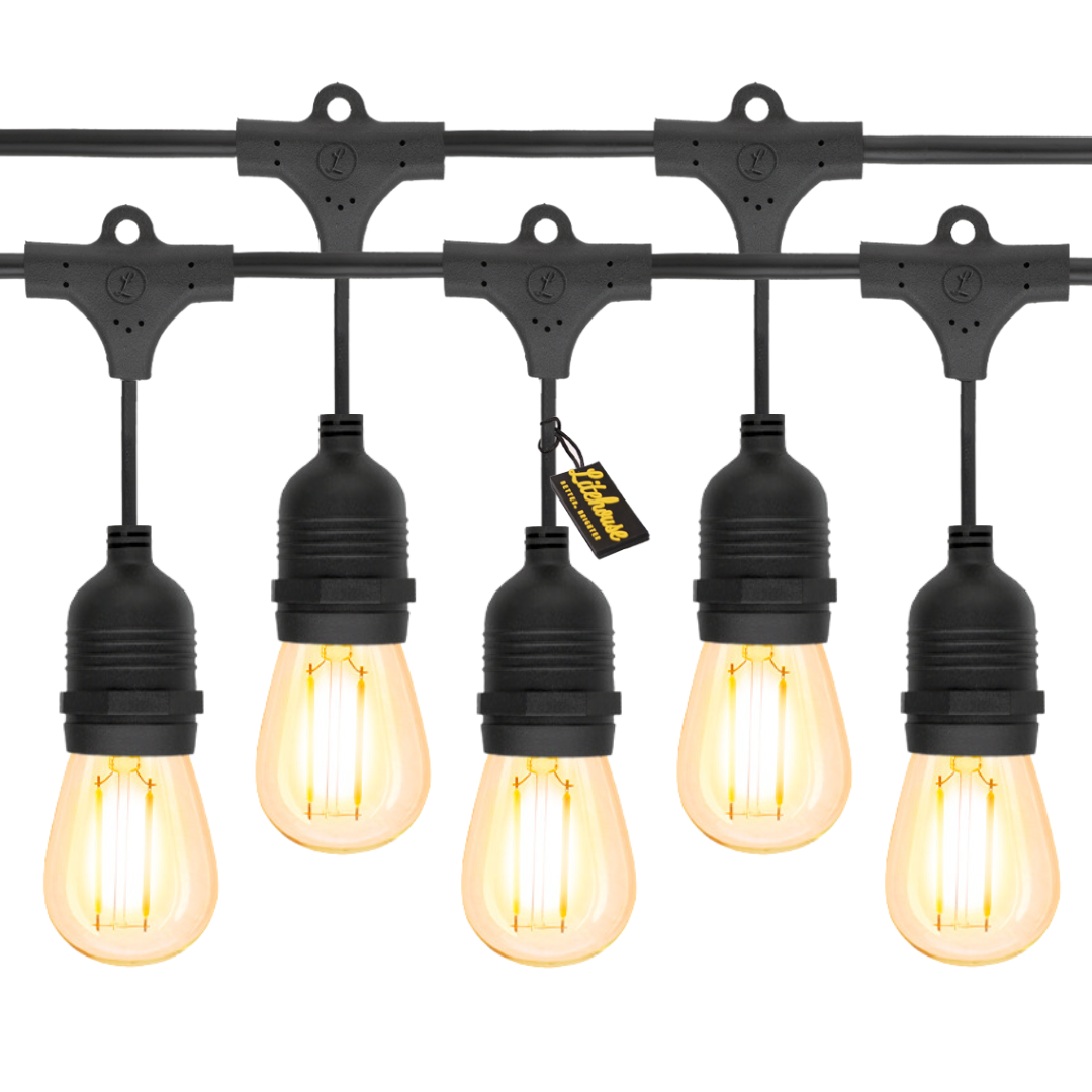 Litehouse LED Festoon Outdoor Bulb String Lights - Traditional Bulb - 220-240V - Black String