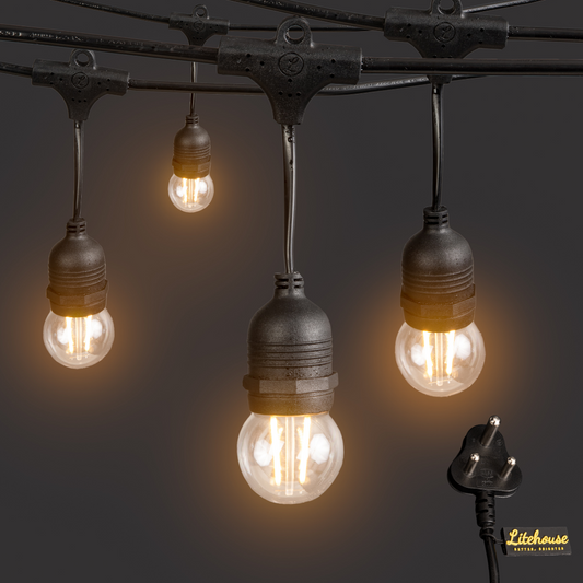 Litehouse 10 LED Compact Festoon Outdoor Bulb String Lights - Retro - 5m - Black - Litehouse