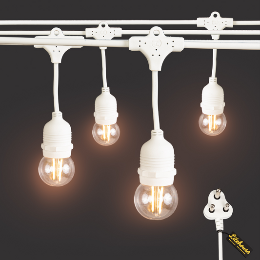 Litehouse 10 LED Compact Festoon Outdoor Bulb String Lights - Retro - 5m - White - Litehouse