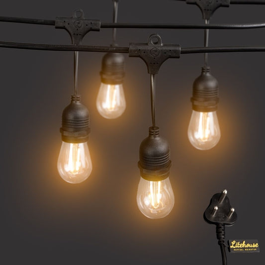Litehouse 50cm Bulb Spacing Festoon Bulb String Lights  - 10 LED Bulbs - 220-240V - 5m - Black