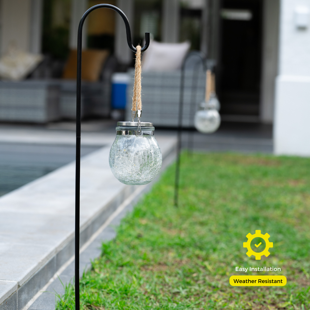 Litehouse Solar Lantern Jar & Shepherds Hook Outdoor Lighting Set - 2 Pack