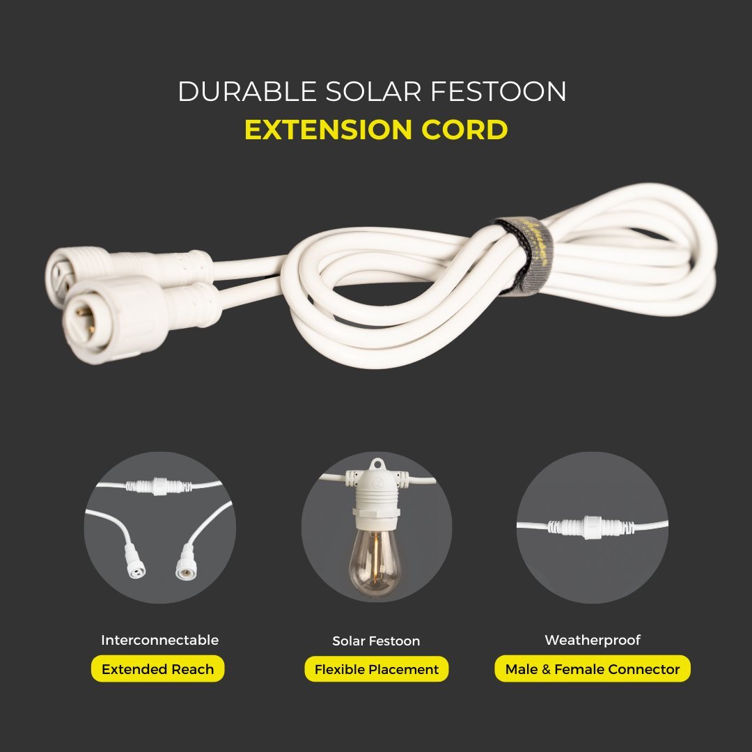 Litehouse 2m Extension Cord Accessory for Solar Festoon Bulb String Lights - 5V, White - Litehouse