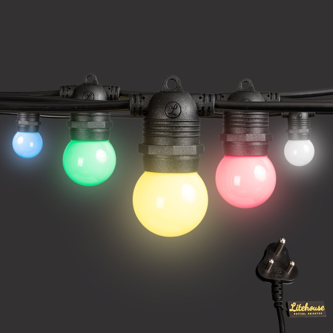 Litehouse 50cm Bulb Spacing Plug - In Festoon Outdoor Bulb String Lights - Multicolour LED Retro Bulb, Black - Litehouse