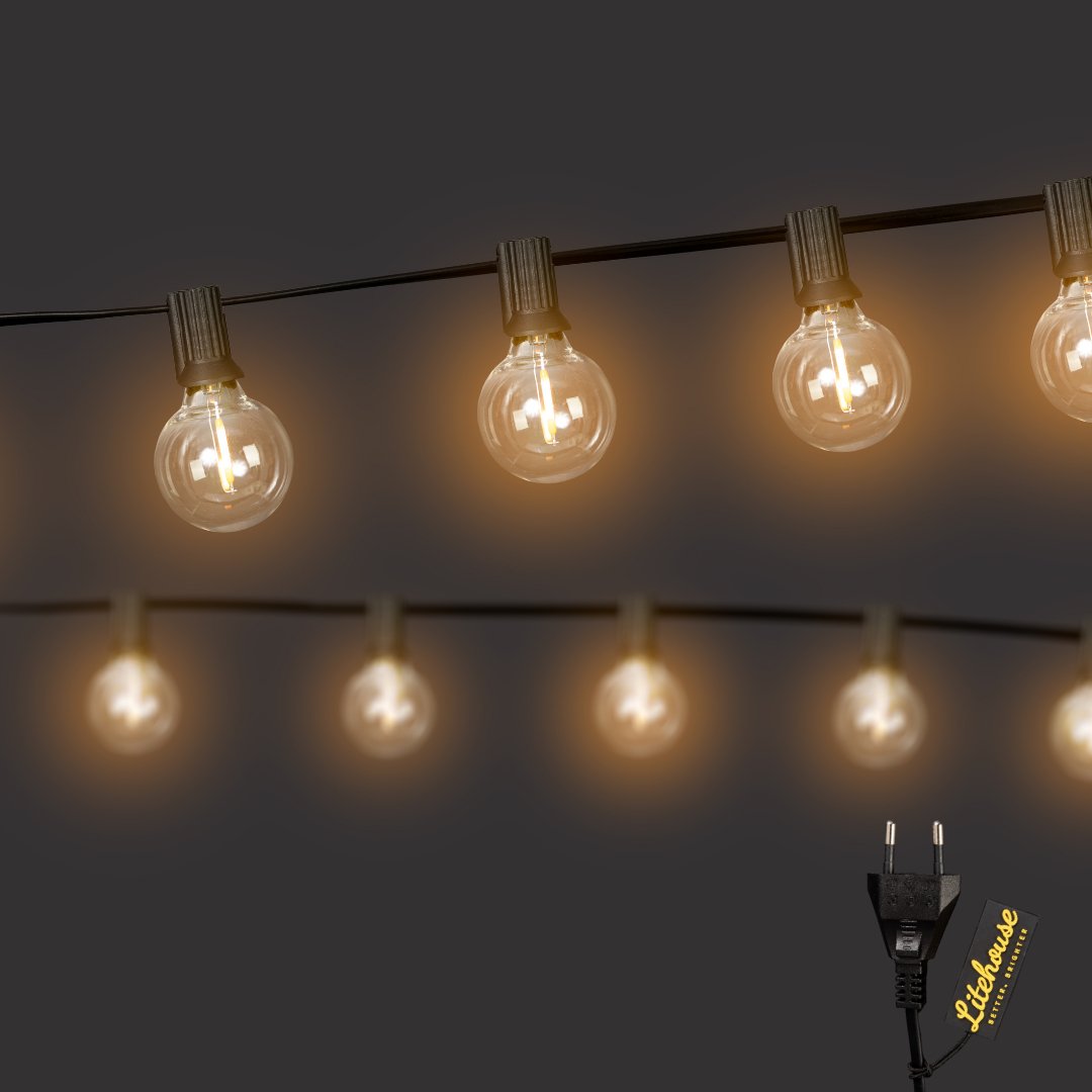 Litehouse Plug - In Mini Outdoor Bulb String Lights - Classic LED Bulbs, Black - Litehouse