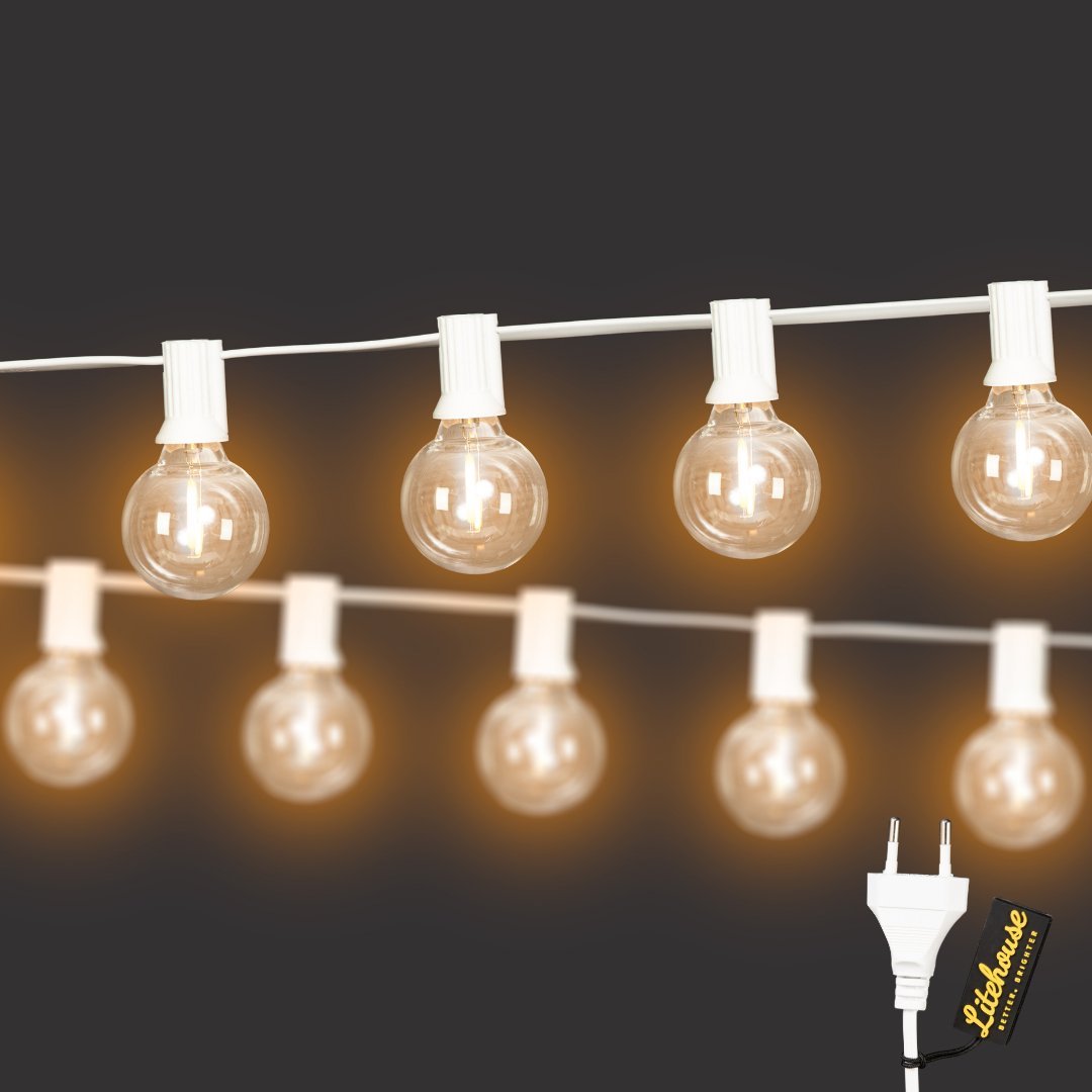 Litehouse Plug - In Mini Outdoor Bulb String Lights - Classic LED Bulbs, White - Litehouse