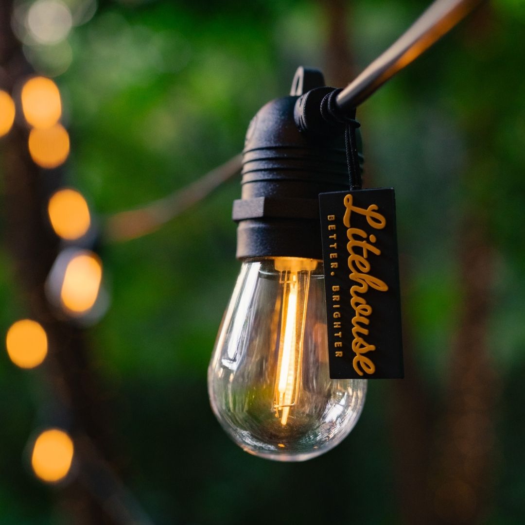 Litehouse Solar Festoon Outdoor Bulb String Lights - Traditional LED Bulbs, Black - Litehouse