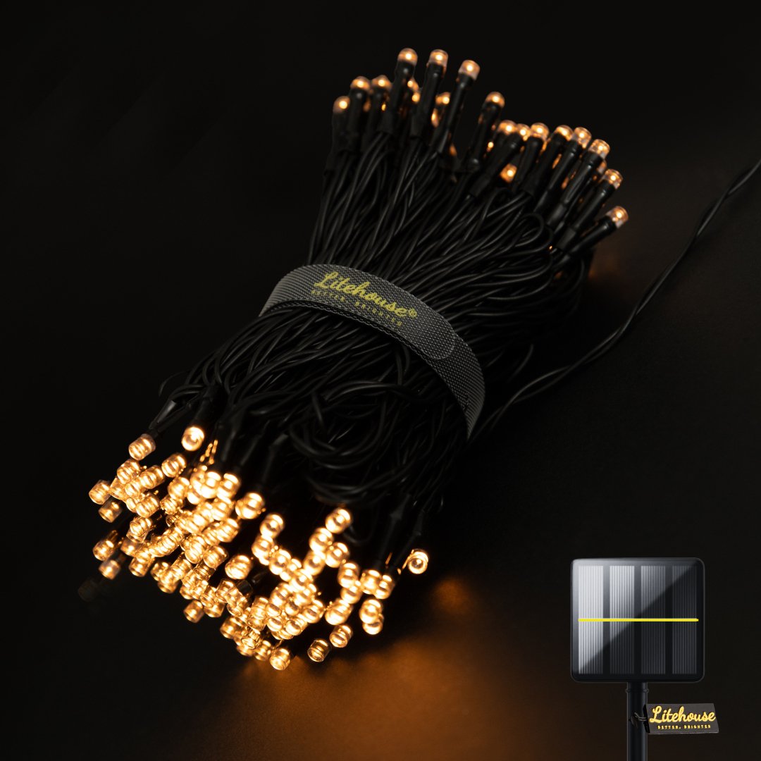 Litehouse Solar Outdoor LED Fairy Lights - Black String - Litehouse