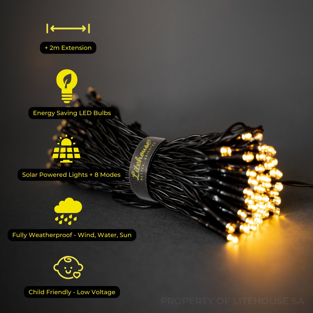 Litehouse Solar Outdoor LED Fairy Lights - Black String - Litehouse