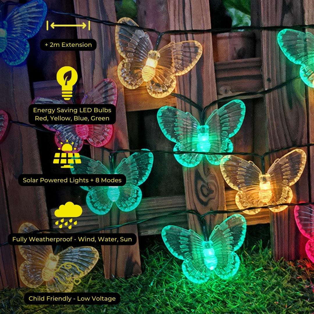 Litehouse Solar Outdoor LED Fairy Lights - Colourful Butterfly - Litehouse