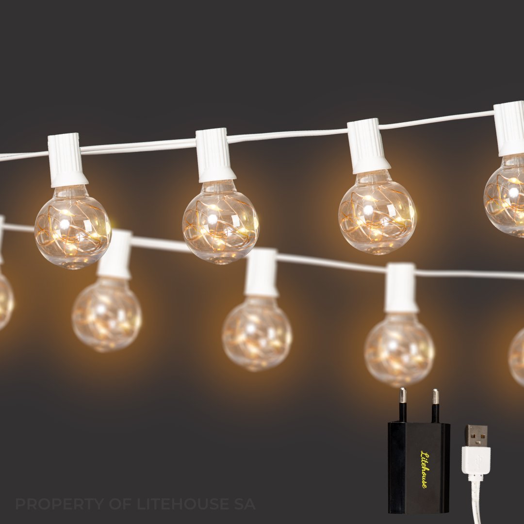 Litehouse USB Mini Bulb String Lights - Classic Copper Wire LED Bulbs, White - Litehouse