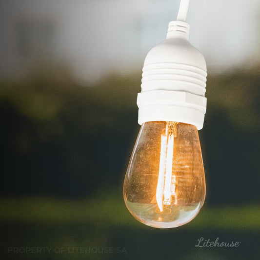 Litehouse 15m LED Festoon Traditional Bulb String Lights -15 Bulbs (White) - Litehouse
