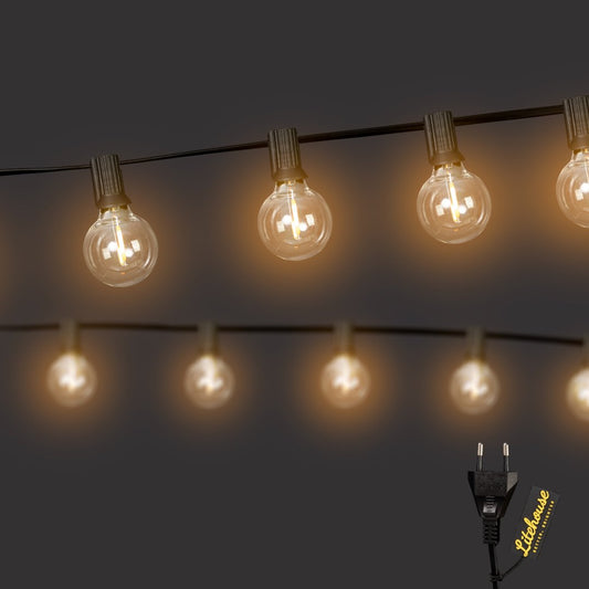 Litehouse 30 LED Classic Bulb String Lights - Std Voltage - 220-240V - Black String - Litehouse
