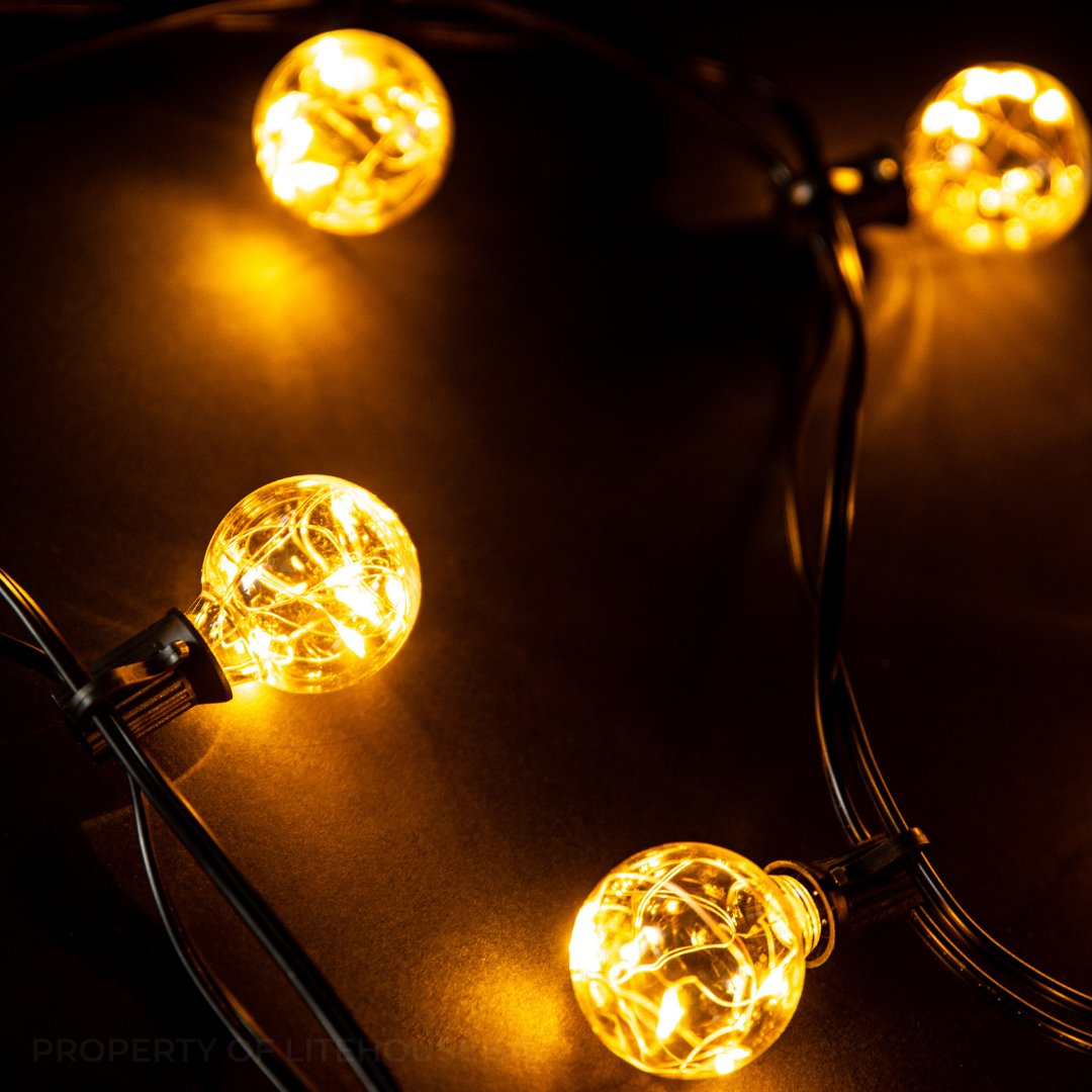 Litehouse Copper Wire LED Classic Bulb String Lights - Low Voltage - 5V - Black String - Litehouse