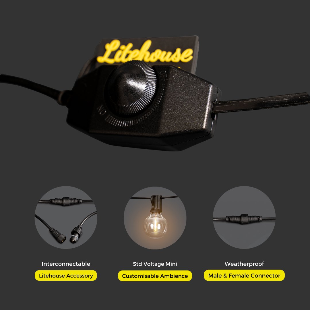 Litehouse Dimmer Dial Extension Cord Accessory for Mini Bulb String Lights - 220-240V - Litehouse