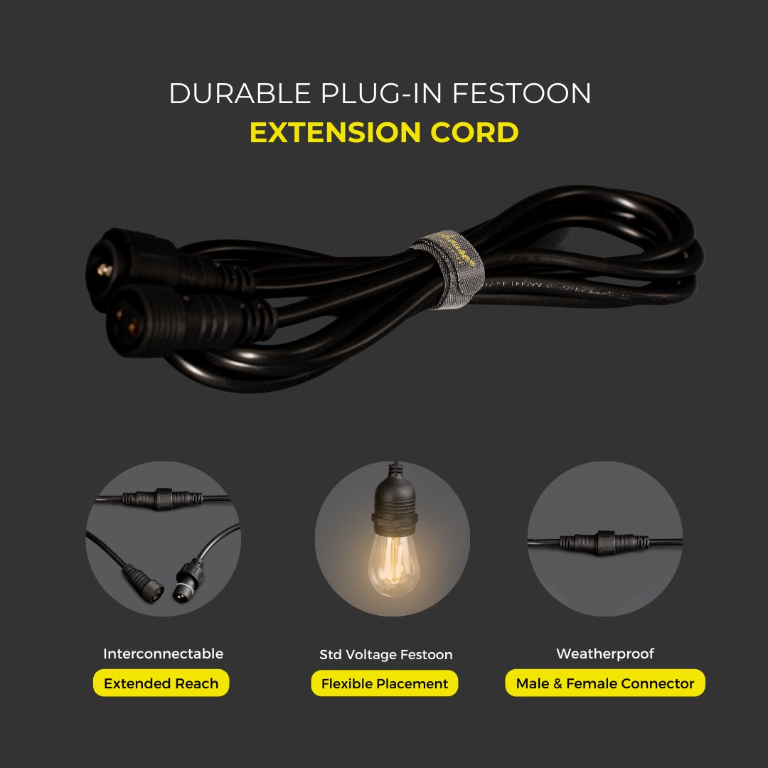 Litehouse Festoon Extension Cord Accessory - 2m - Black - 220-240V - Litehouse