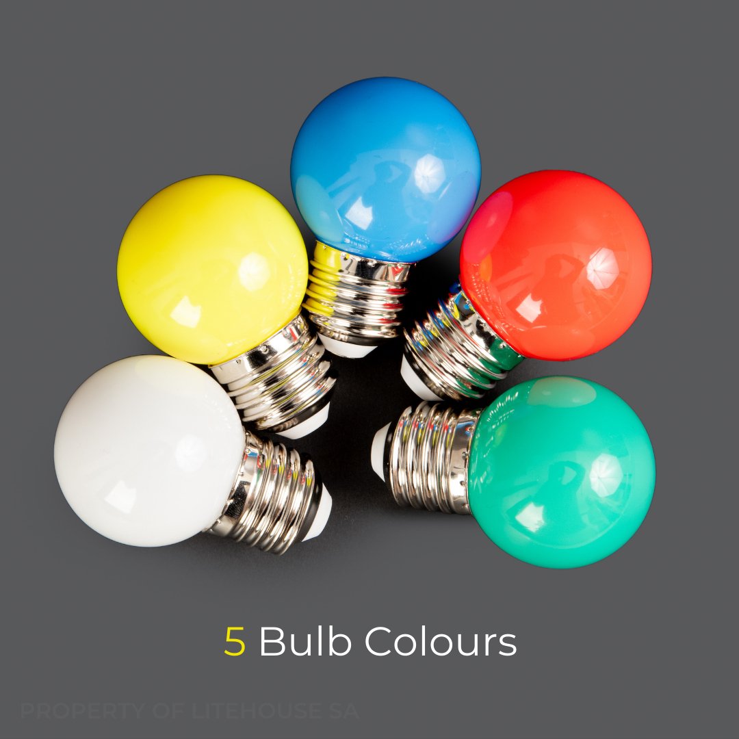 Litehouse LED Compact Festoon Outdoor Bulb String Lights - Multicolour Retro Bulb - 220-240V- Black String - 5m - Litehouse