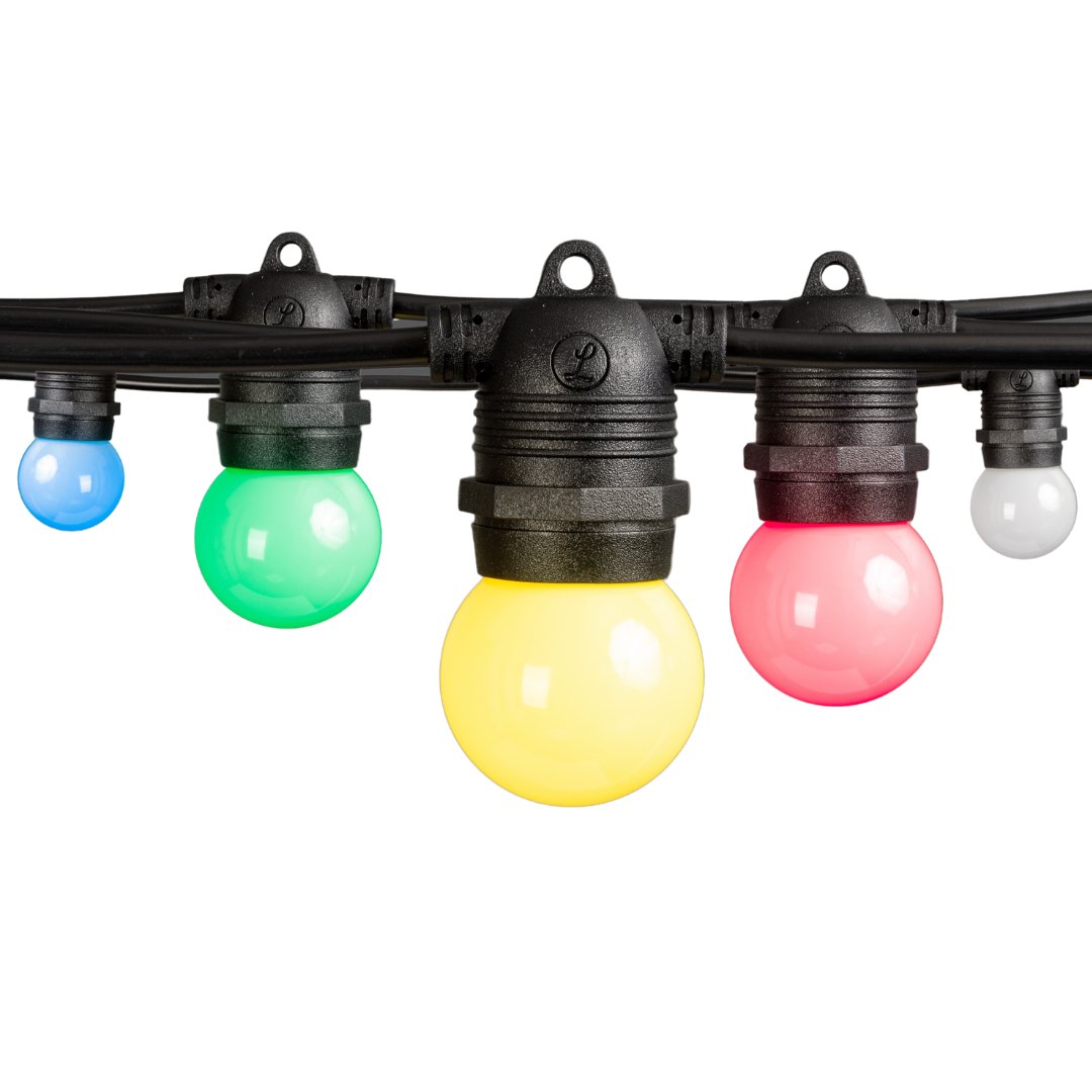 Litehouse LED Compact Festoon Outdoor Bulb String Lights - Multicolour Retro Bulb - 220-240V- Black String - 5m - Litehouse