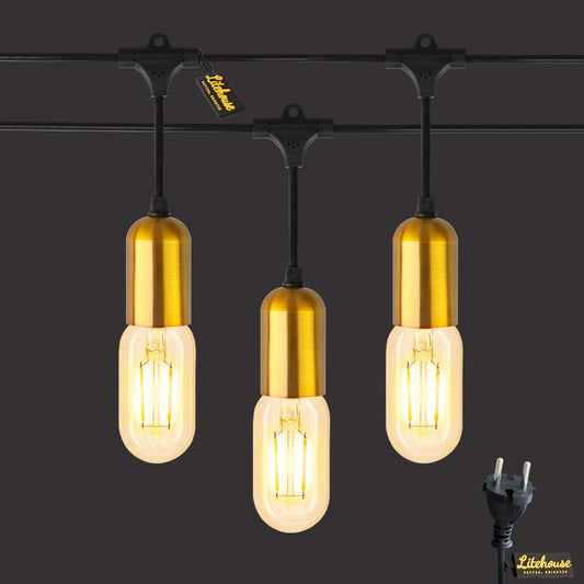 Litehouse LED Festoon Gold Socket Bulb String Light - Modern Bulb - 220-240V - Black String - Litehouse