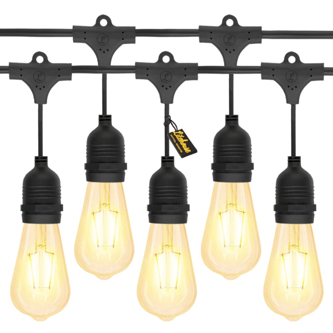 Litehouse LED Festoon Outdoor Bulb String Lights - Vintage Bulb - 220-240V - Black String - Litehouse