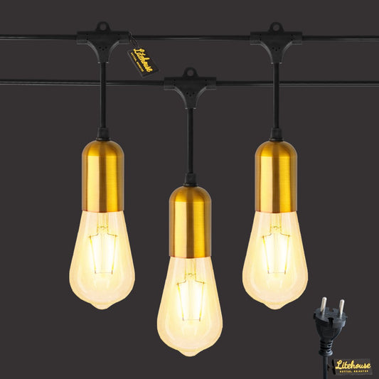 Litehouse LED Vintage Festoon Gold Socket Bulb String Light - Vintage Bulb - 220-240V - Black String - Litehouse