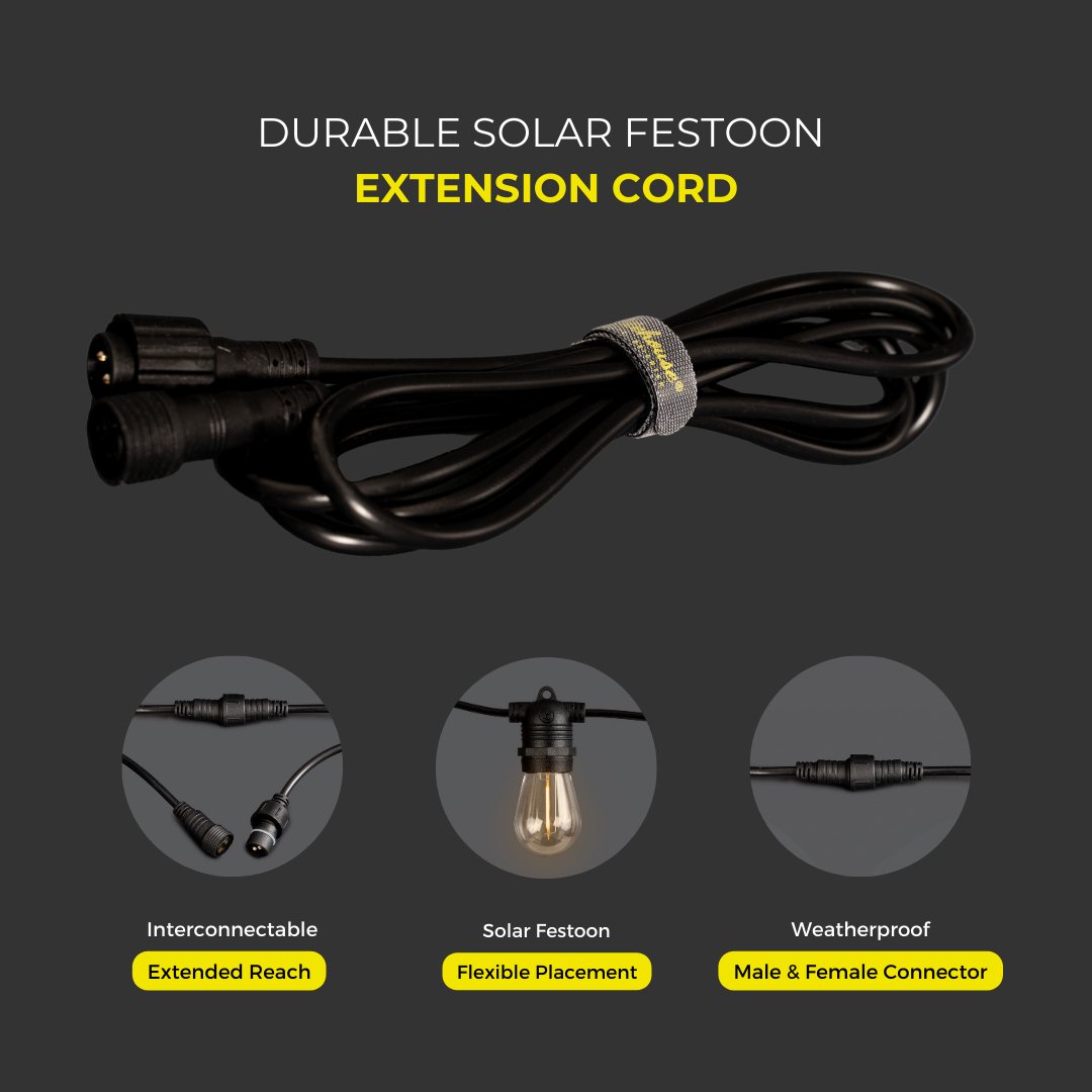 Litehouse Solar Festoon Extension Cord Accessory - 2m - Black - 5V - Litehouse