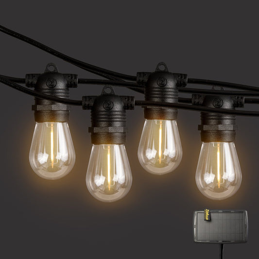 Litehouse Solar LED Festoon Outdoor Bulb String Lights - Traditional Bulb - 5V - Black String - Litehouse