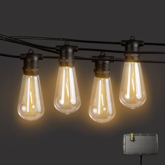 Litehouse Solar LED Festoon Outdoor Bulb String Lights - Vintage Bulb - 5V - Black String - Litehouse