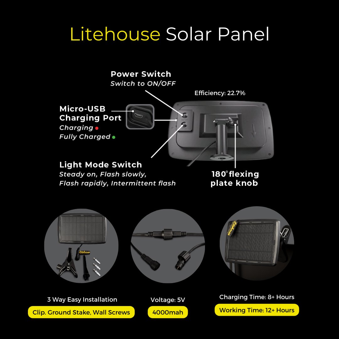 Litehouse Solar LED Mini Outdoor Bulb String Lights - Classic Bulb - 5V - Black String - Litehouse