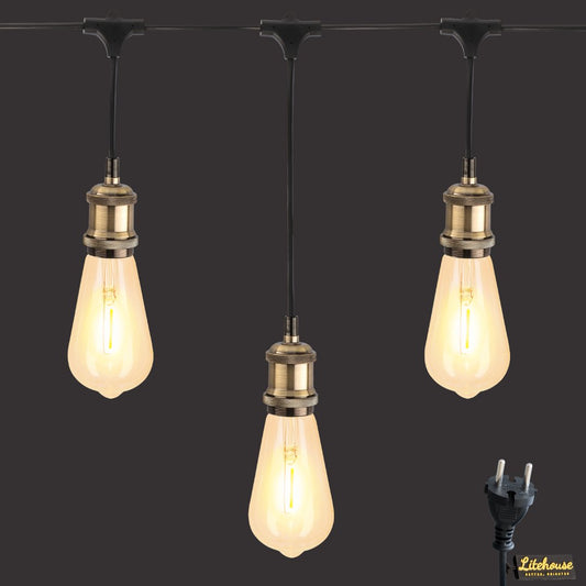 Litehouse Varying Length Festoon Bulb String Light with Vintage Sockets - Vintage Bulb - 220-240V - Black String - 10m - Litehouse